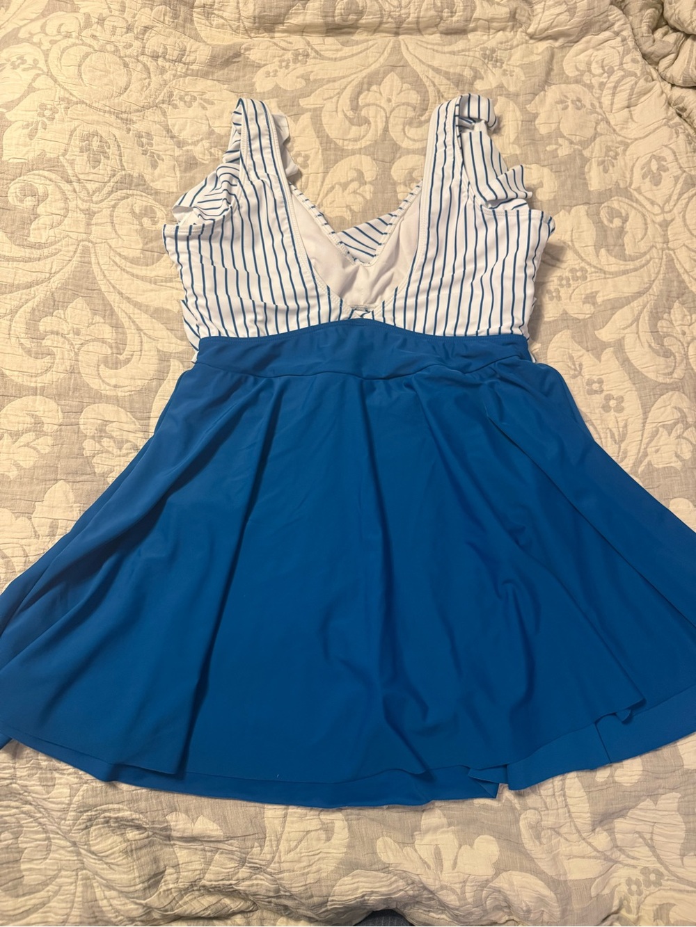 Womens Blue Stripe V-Neck Swimdress XL